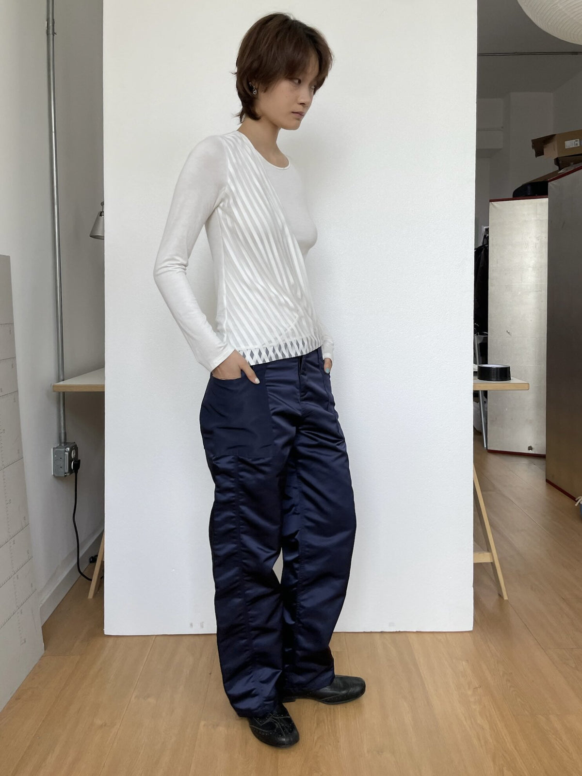 Twisted-Seam Nylon Pants