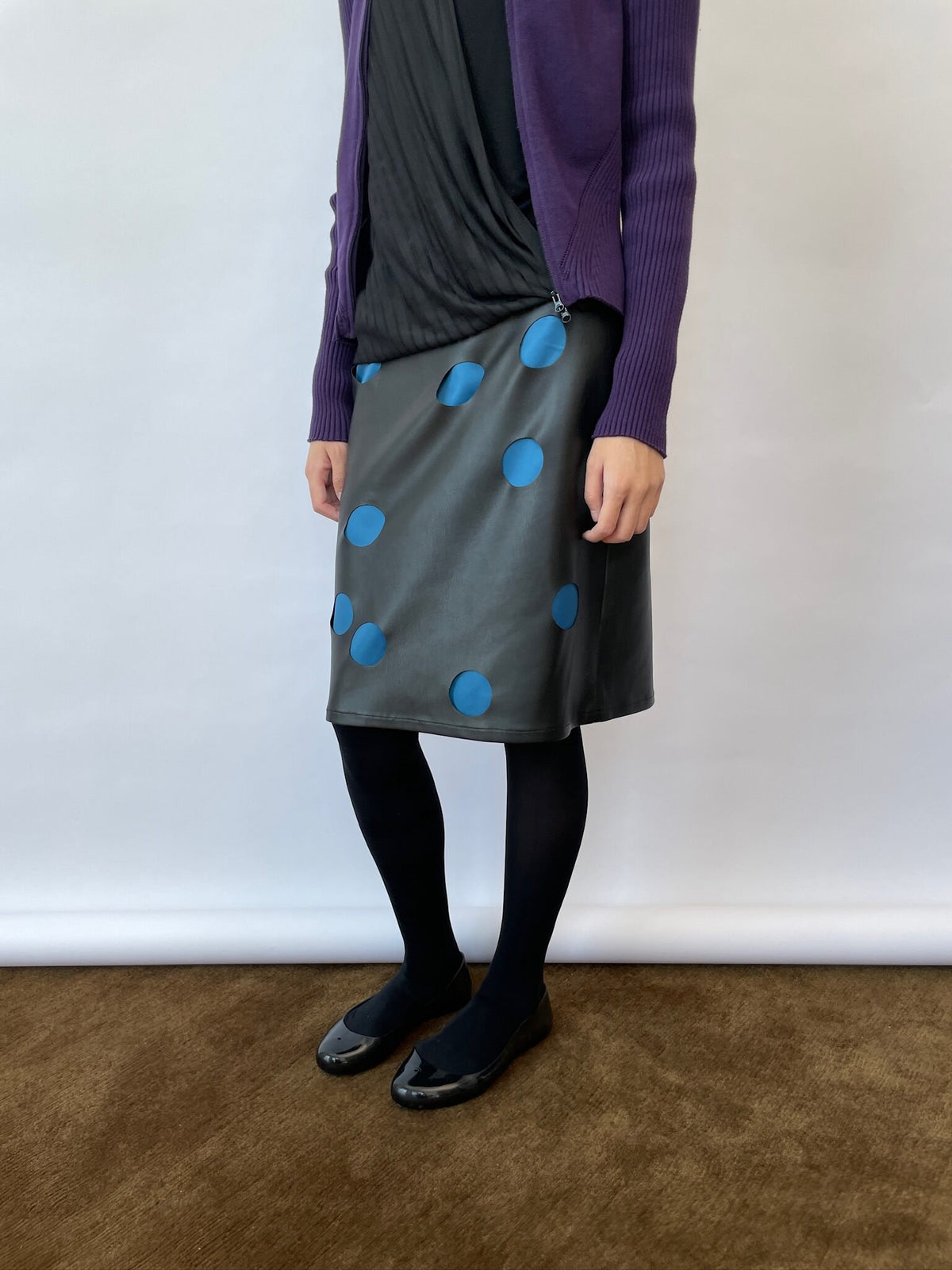 Polka Cutout Leather Skirt
