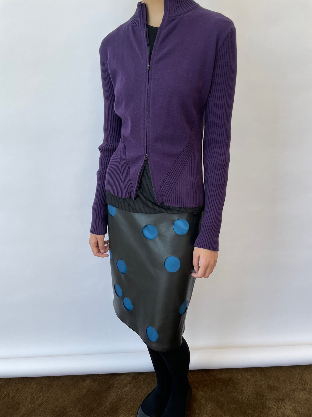Polka Cutout Leather Skirt