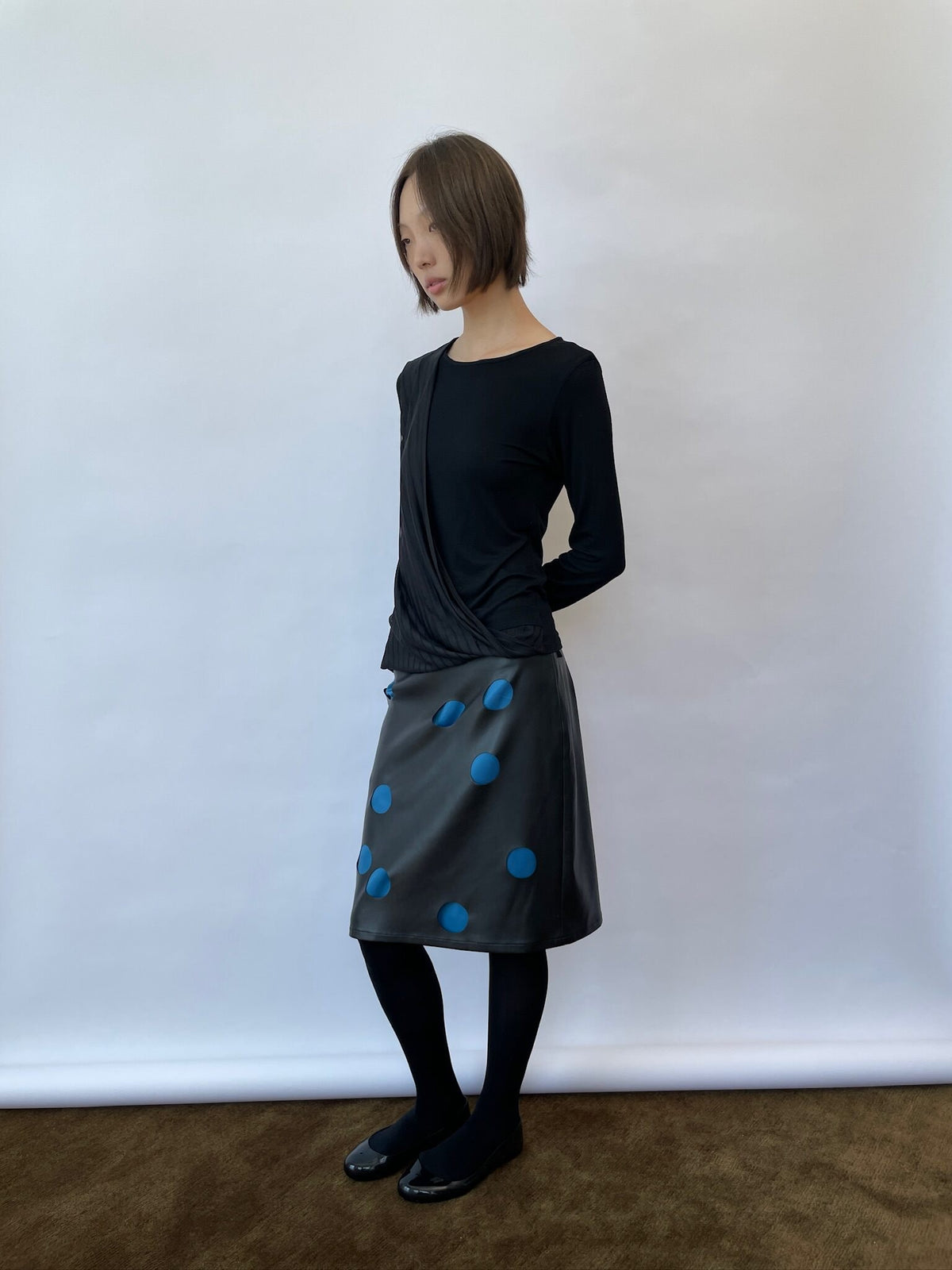 Polka Cutout Leather Skirt
