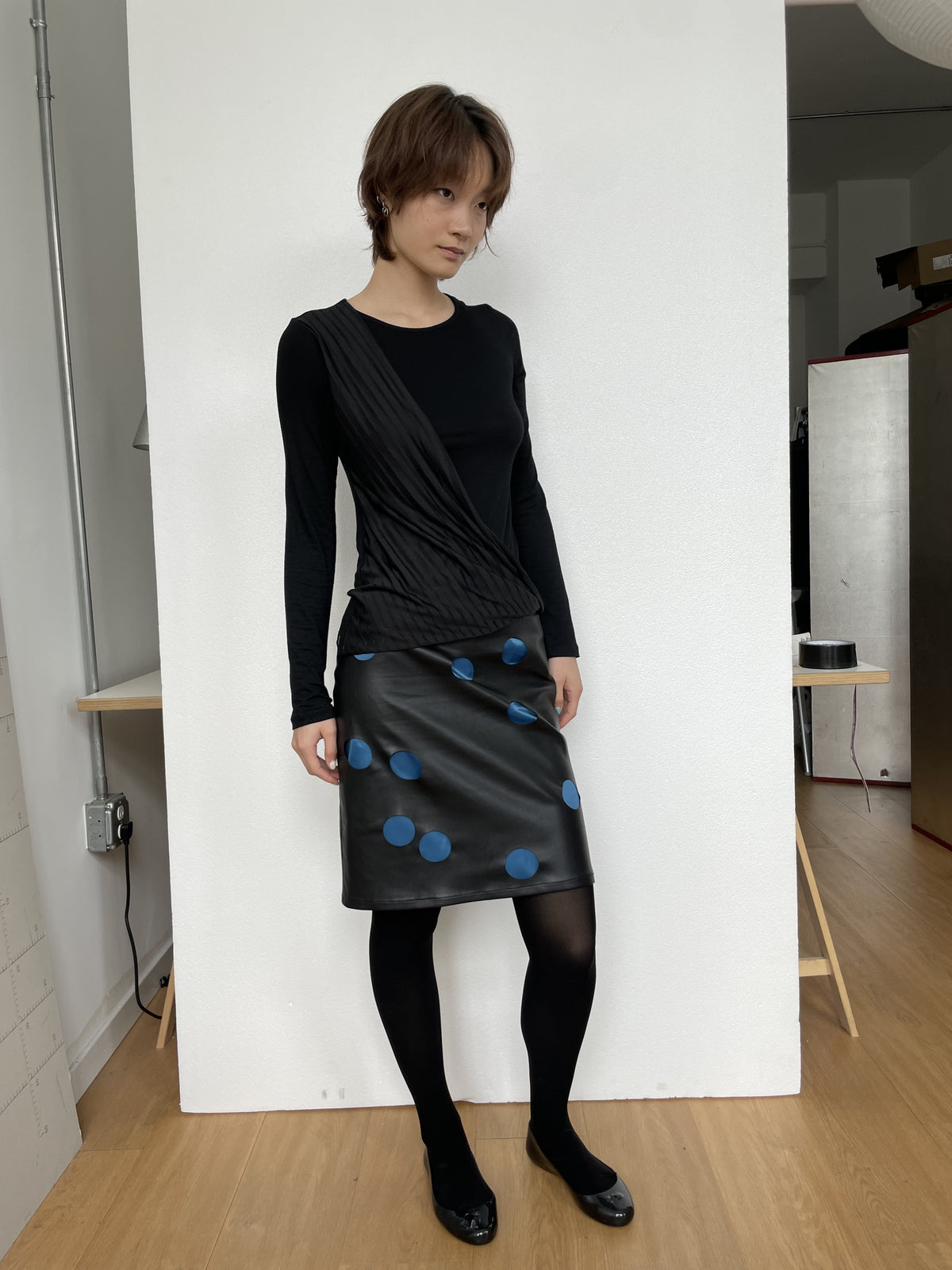 Polka Cutout Leather Skirt
