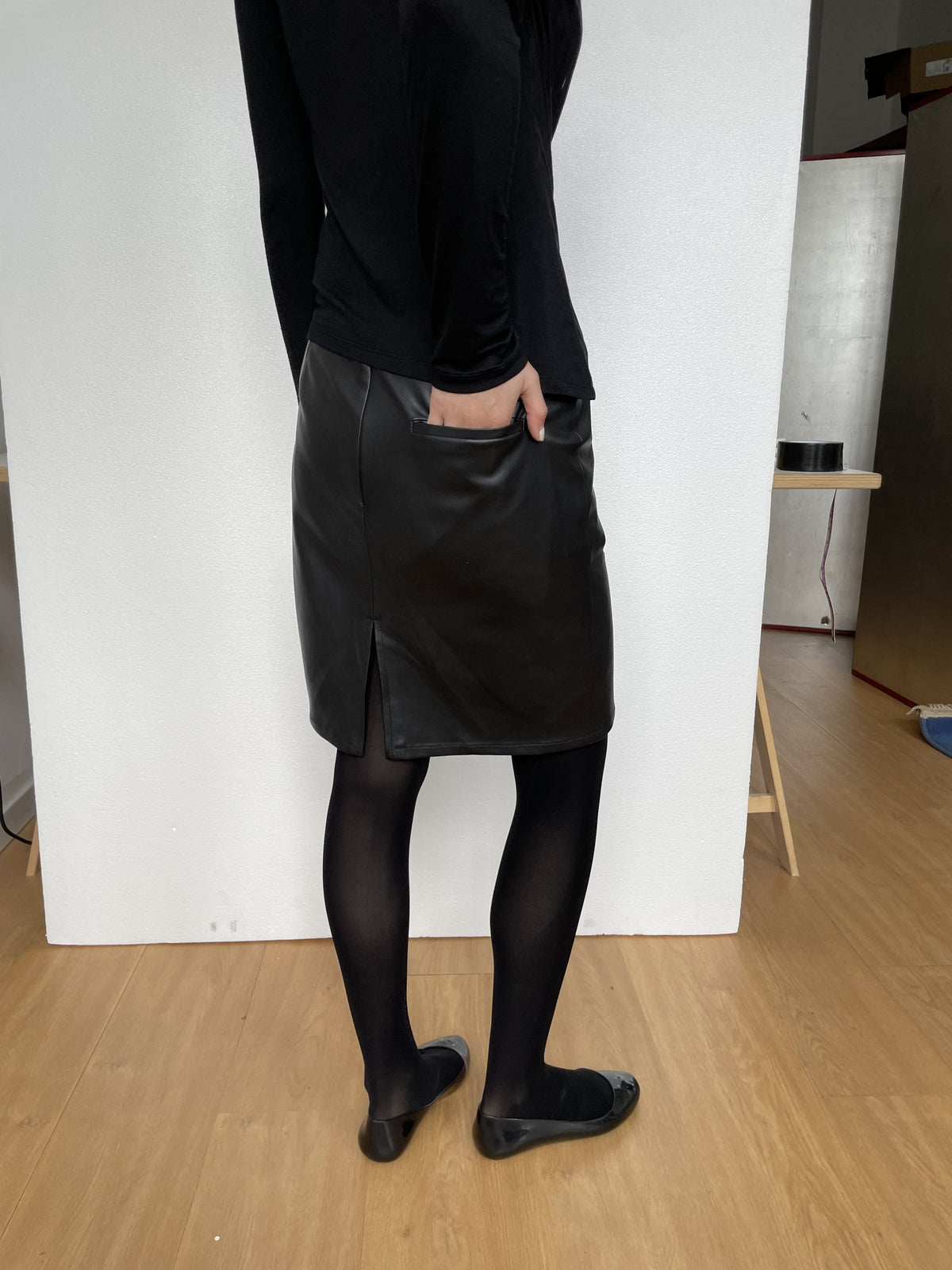 Polka Cutout Leather Skirt