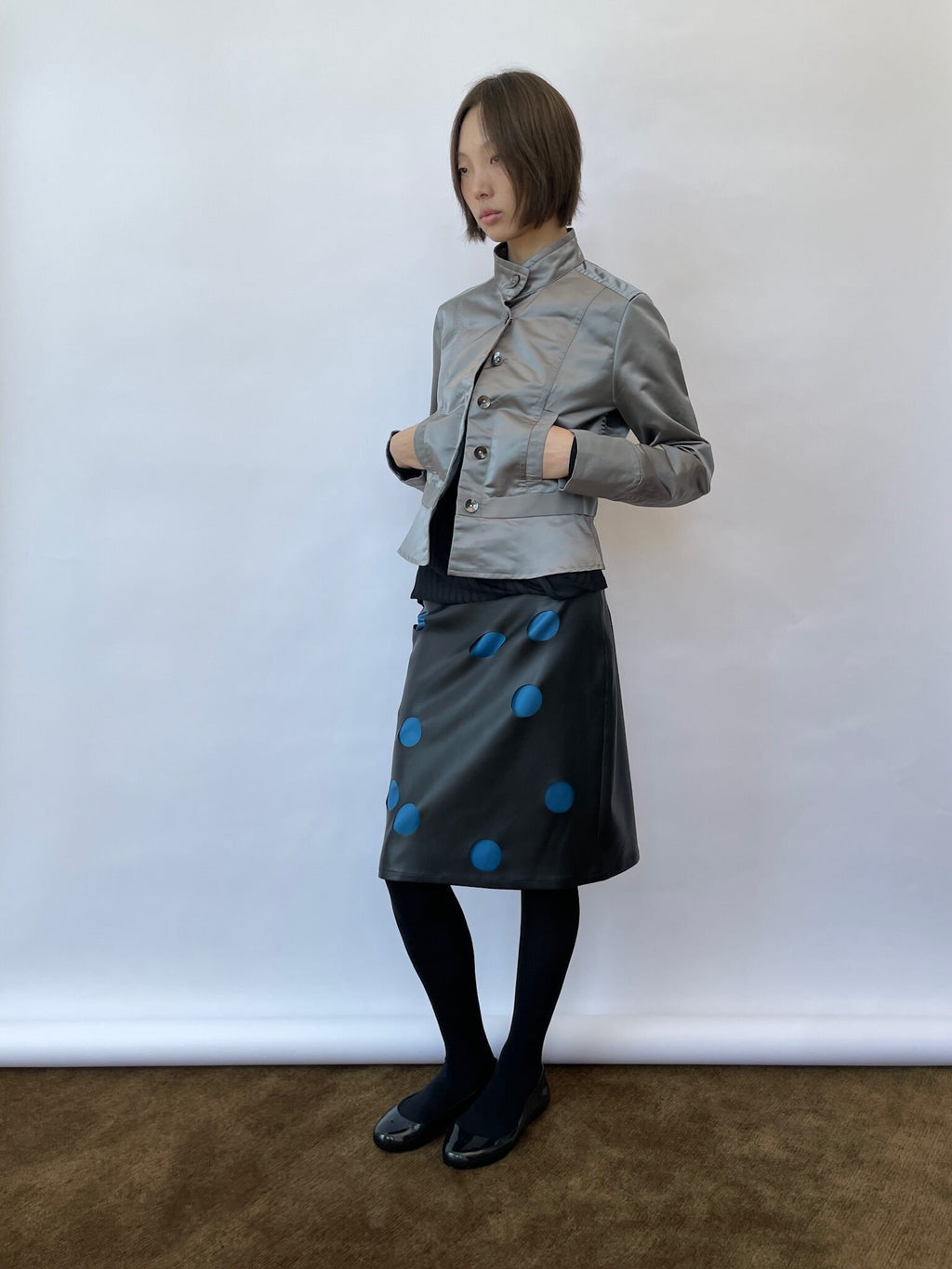 Polka Cutout Leather Skirt