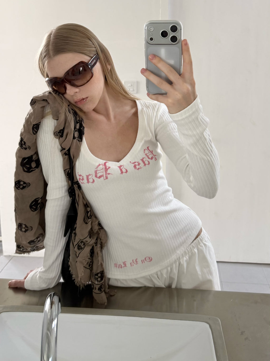 Letter Ribbed Scoop Top