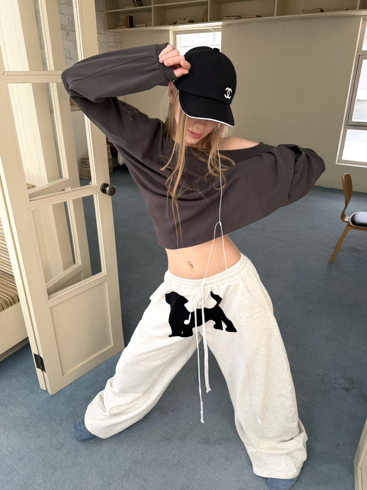 Wide Dog Applique Pants