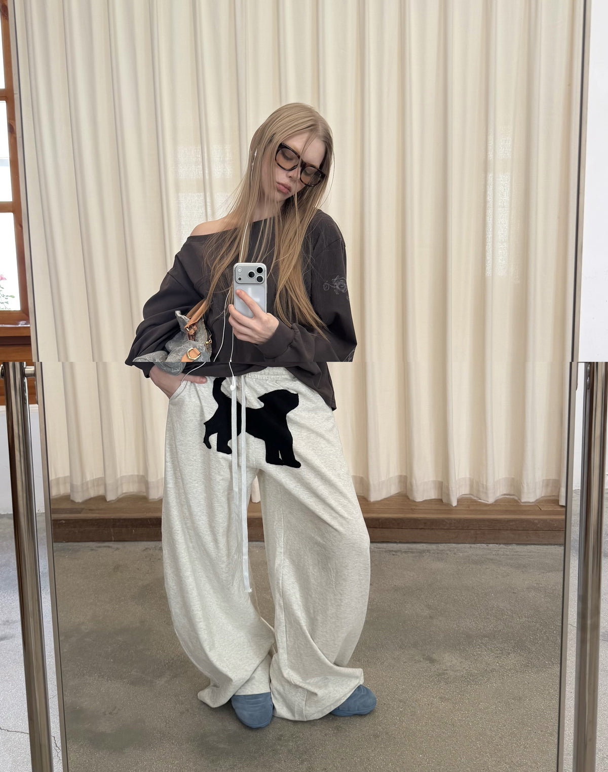 Wide Dog Applique Pants