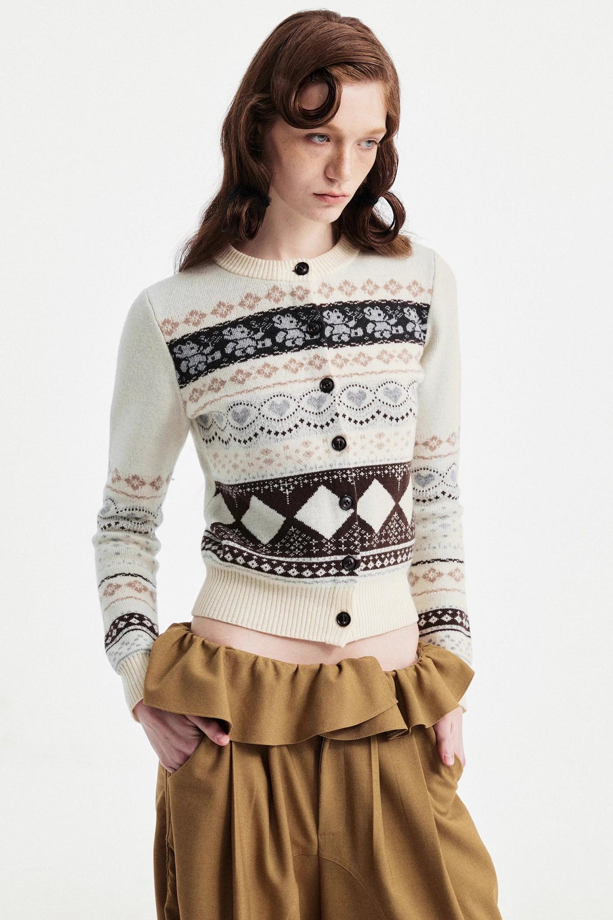 Retro Bear Jacquard Wool Cardigan