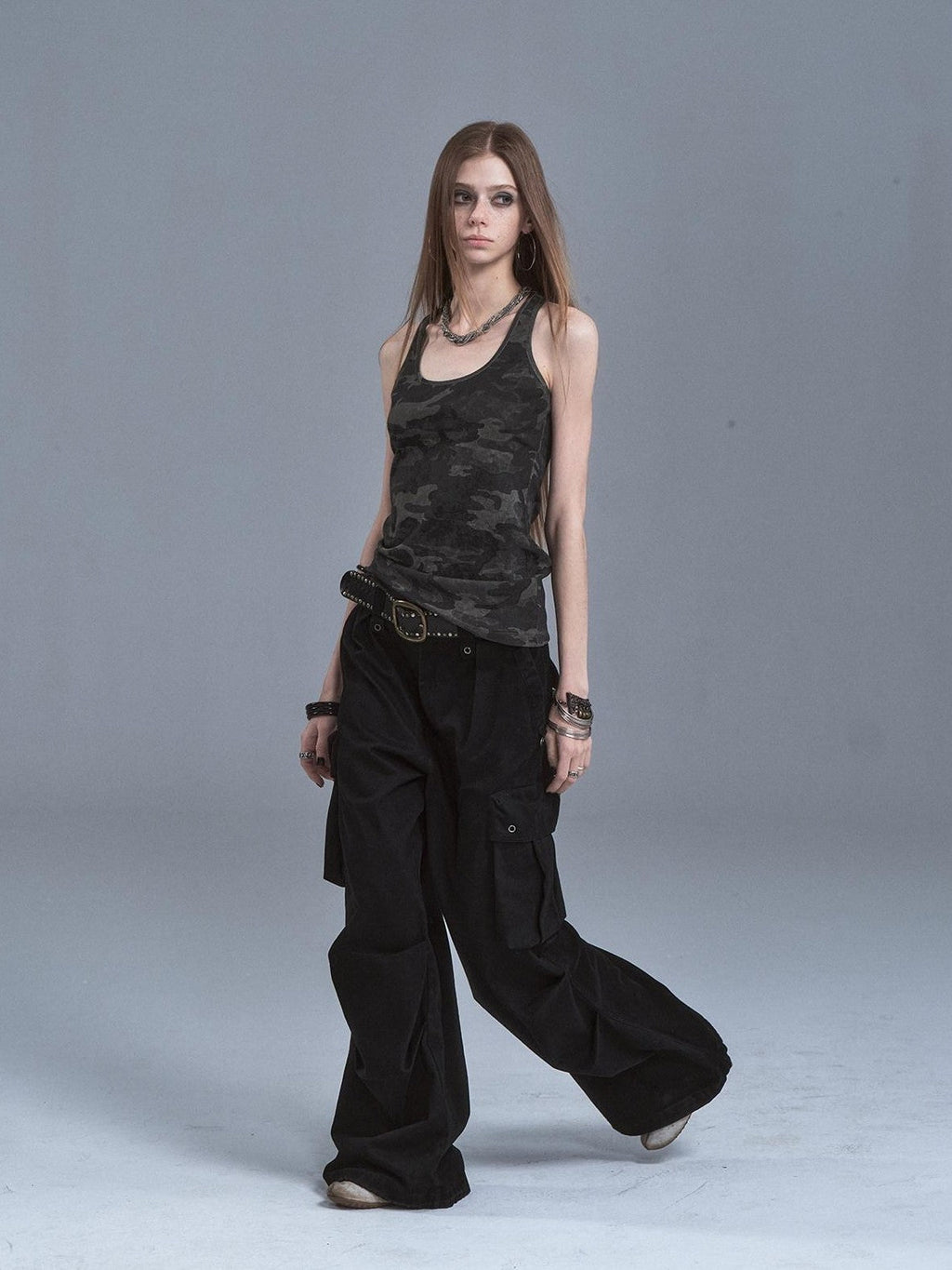 Dark Camouflage Back Line Print Racerback Slim Women'S Cotton Stretch Tank Tops