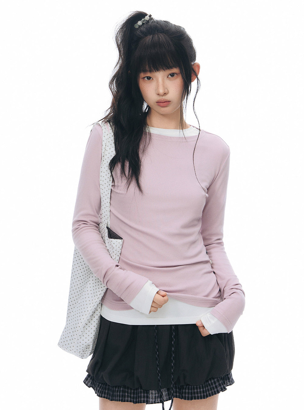 Soft Curve Button Slim Top (4color)