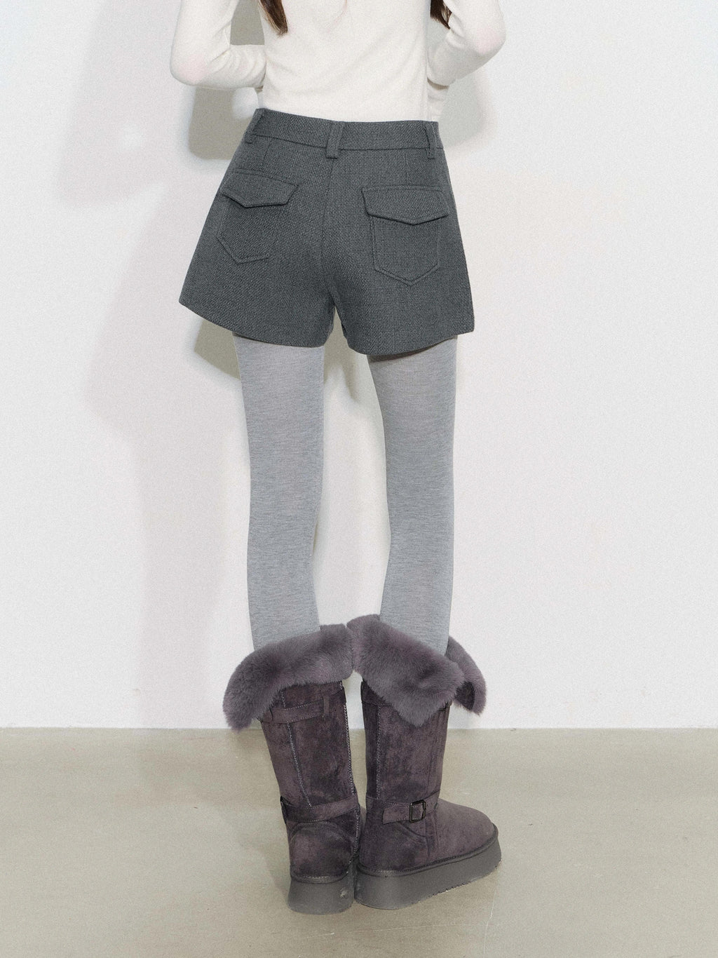 THELIGHT | GRAY TWEED HIGH-WAISTED PANTS【ID:TN00090】