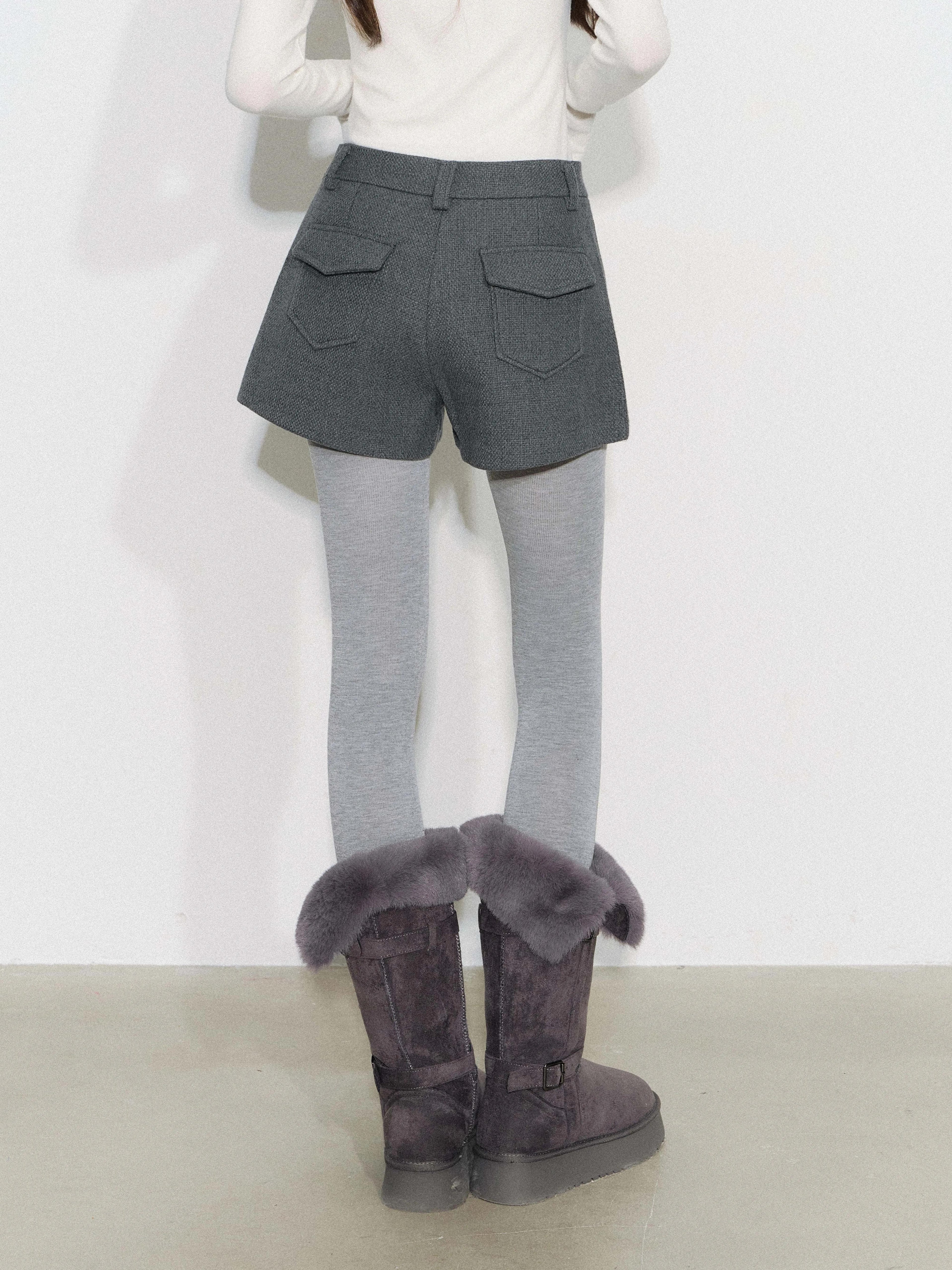 THELIGHT | GRAY TWEED HIGH-WAISTED PANTS【ID:TN00090】