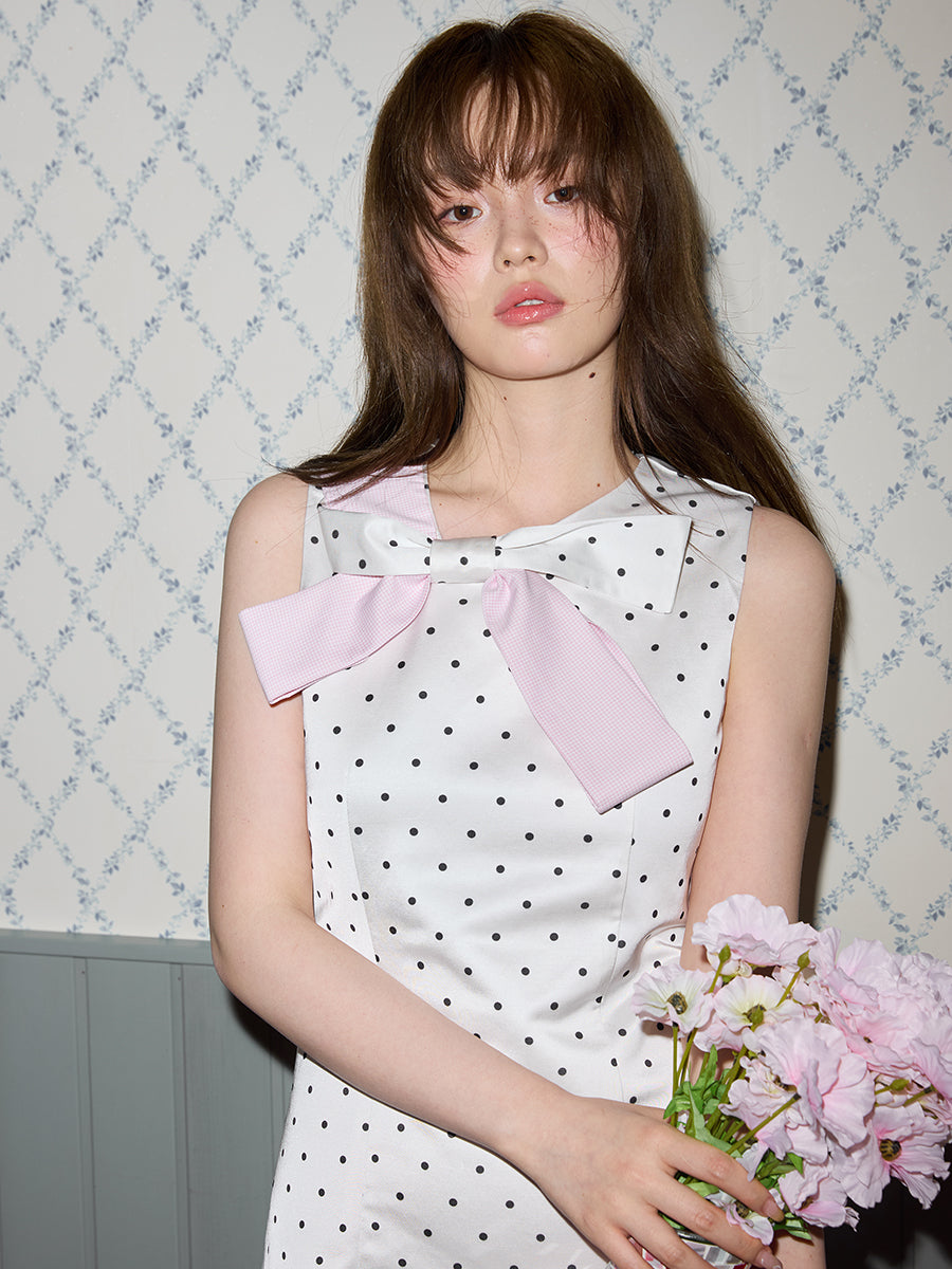 Romance Nanci Satin Dot Sleeveless Dress