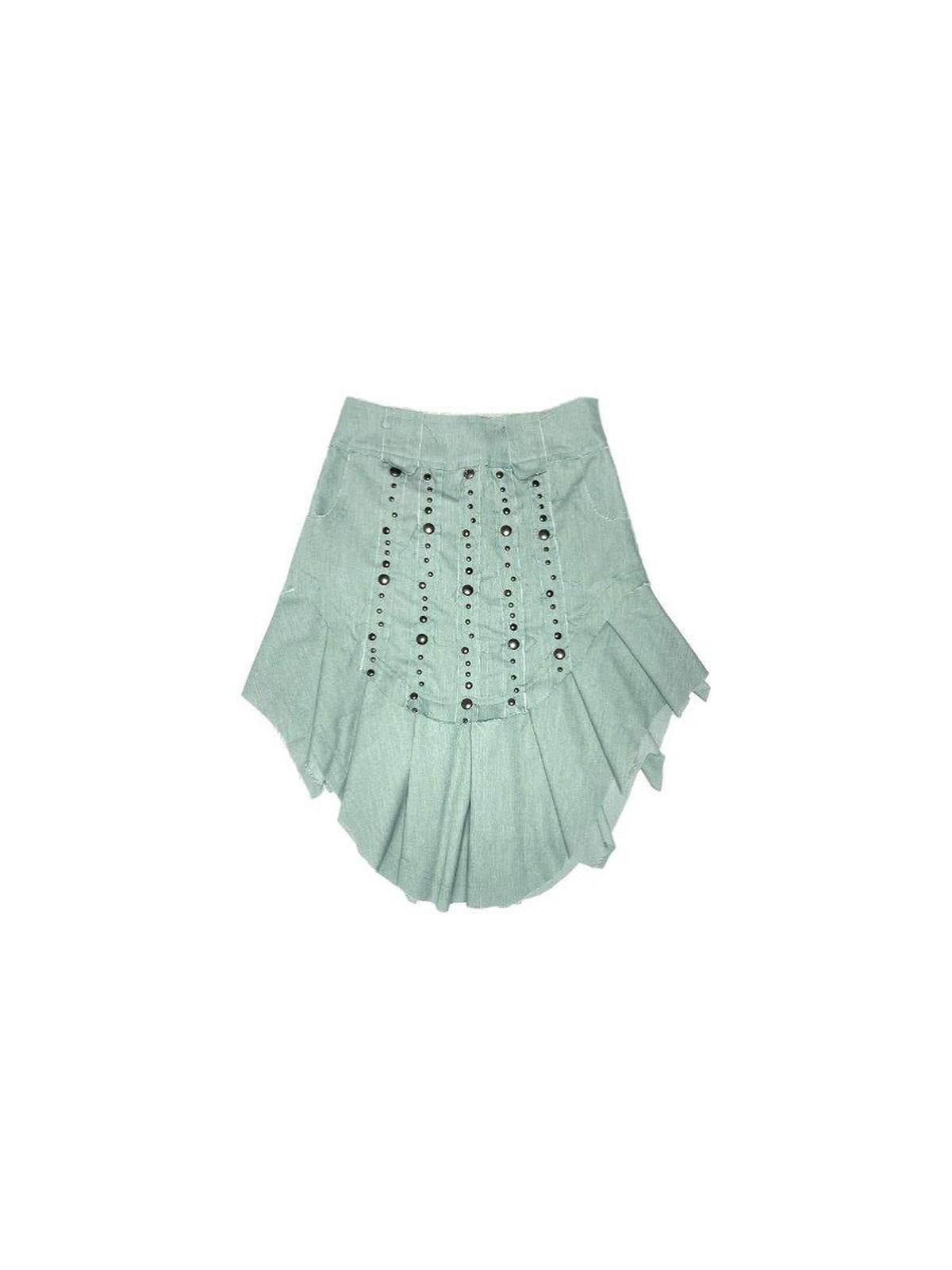 Beaded Distressed Chinese Mid Waist Irregular Hem Dark Green Zipper Midi Skirts