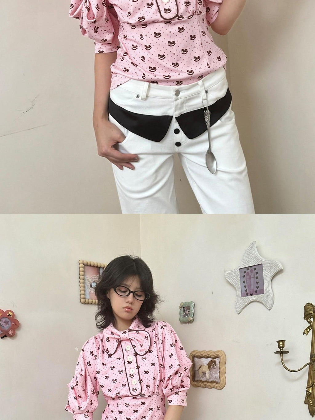 Slimming Cute Loose Folded Princess Short Sleeve Unisex Shape Retaining Blouses