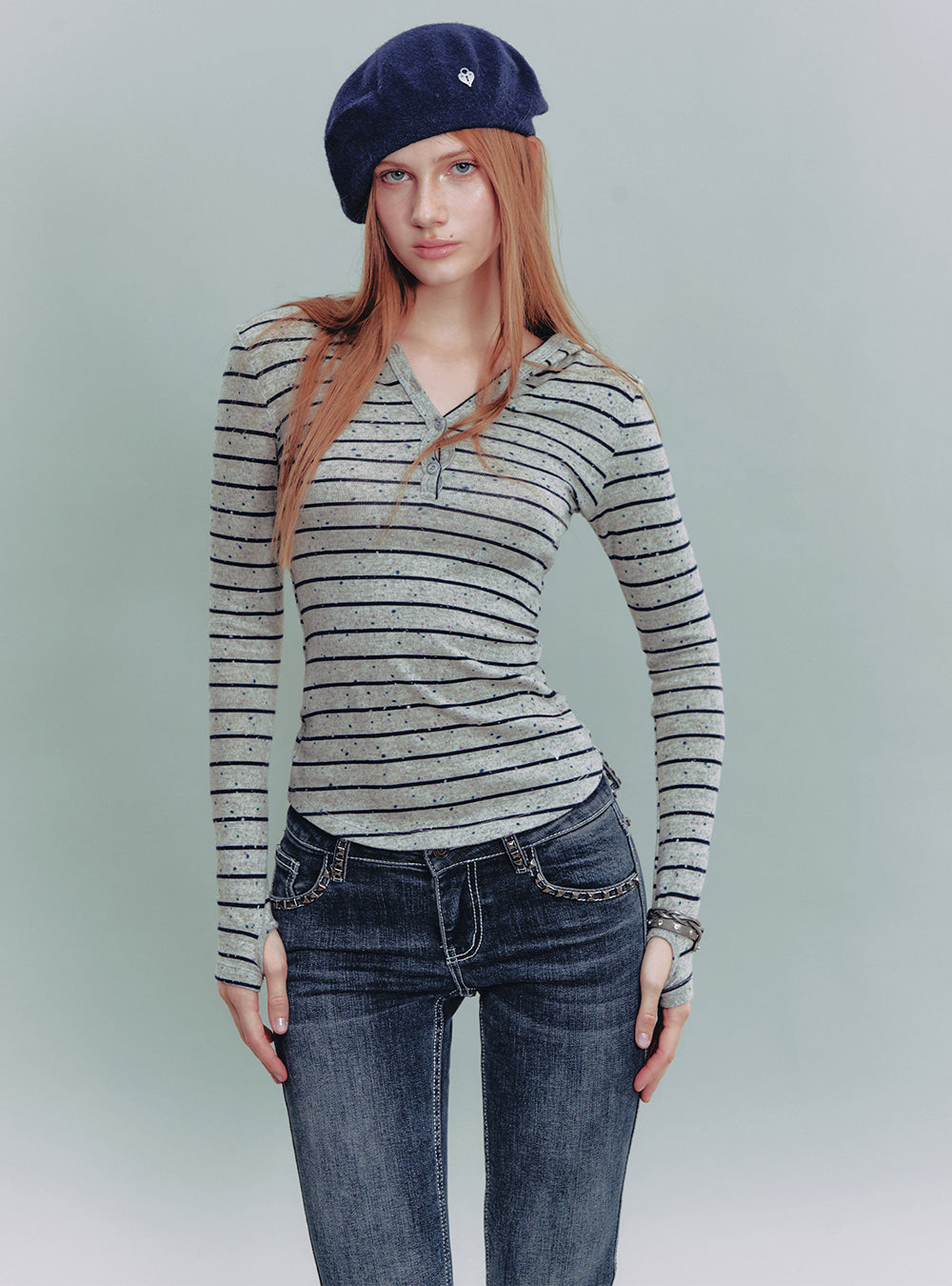 Striped Slim Henley Top