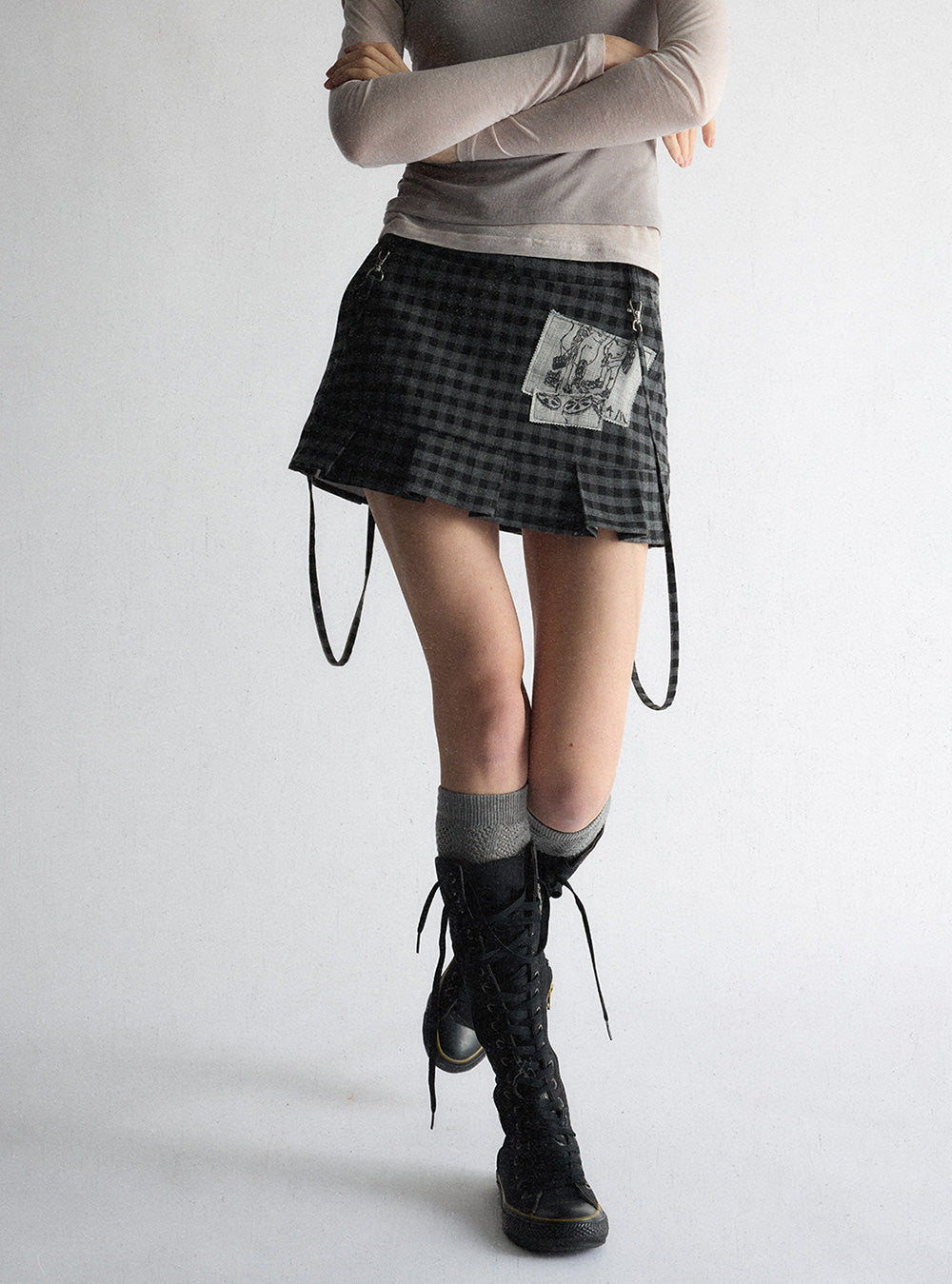 Applique Check Mini Skirt
