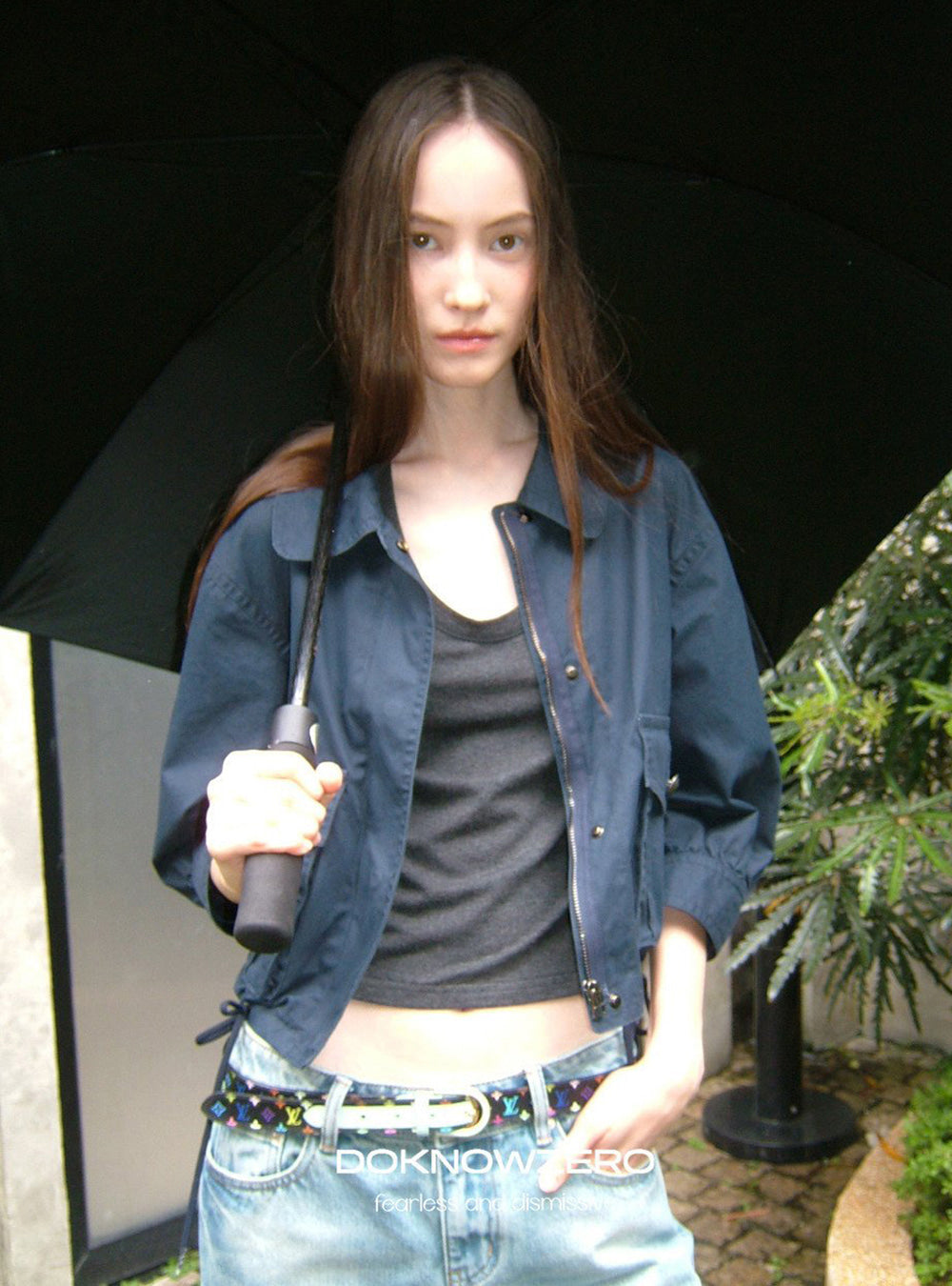 Navy Drawstring Crop Jacket