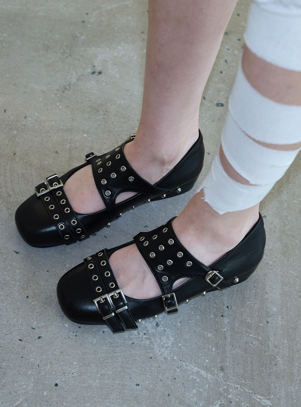 Black Art Deco Double Strap Shoes