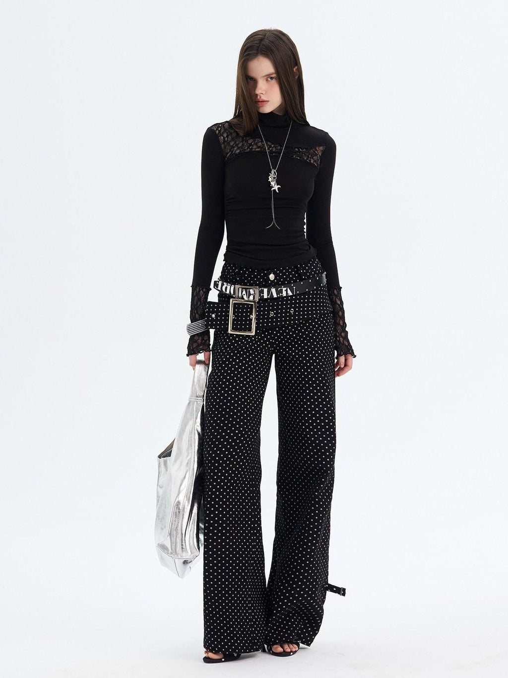 Sexy Slim Viscose Knit High Neck Women Splice Black White Long Sleeve T-Shirts