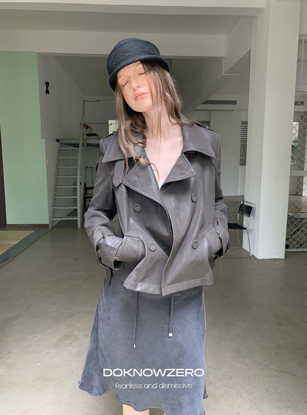 Dark Brown Double Button PU Jacket