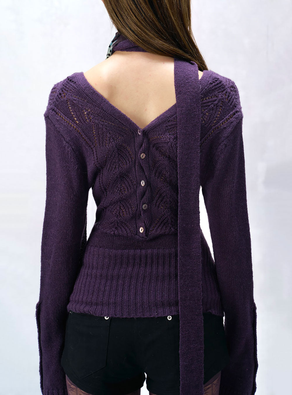 Grape Veil V-Neck Knit Top