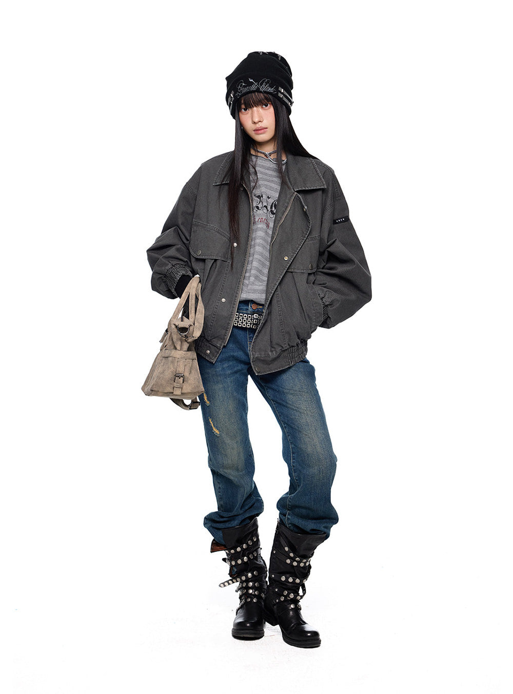 Multi Panel Distressed Flare Denim Pants