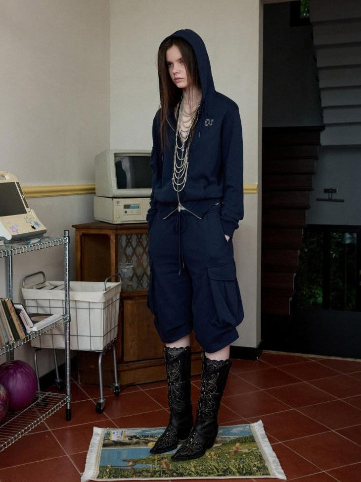 3d Pleated Hooded Women's Tie Waist Wide Leg Casual Top & Pants Sets