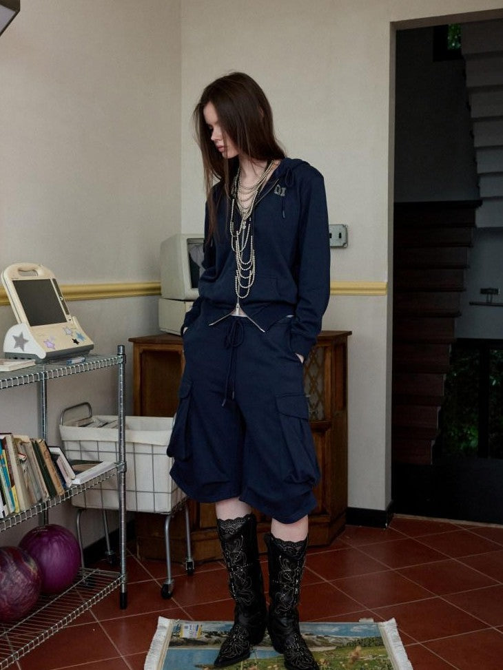 3d Pleated Hooded Women's Tie Waist Wide Leg Casual Top & Pants Sets