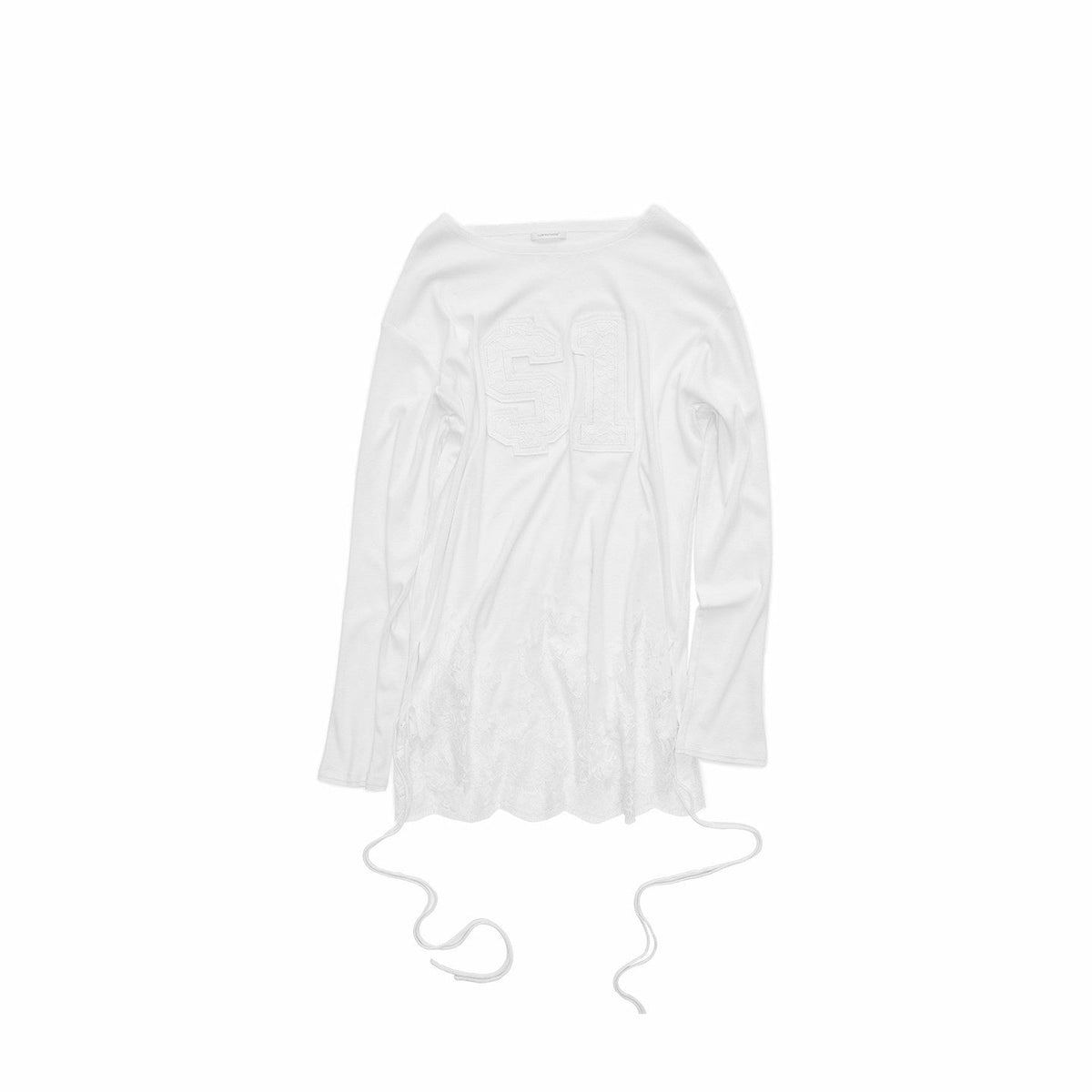 American Applique Embroidery Lace Hem Tie Waist Women's Long Sleeve T-shirts