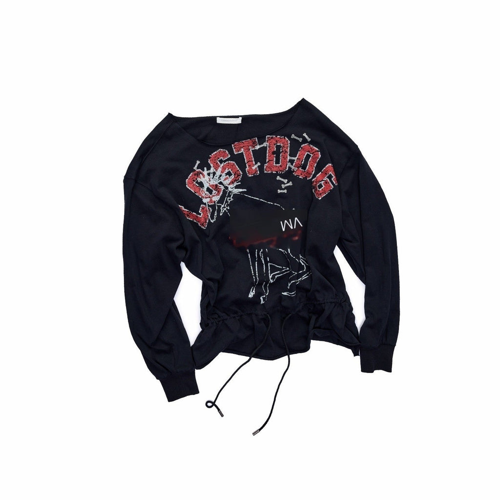 Animal Print Letters Asymmetric Shoulder Drawstring 3d Floral Women's Sweatshirts