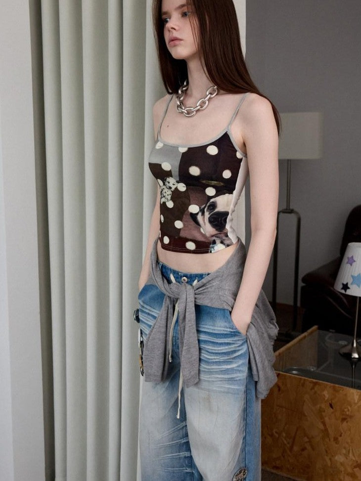 Animal Print Polka Dot Slimming Sleeveless Cropped Women's Camisoles