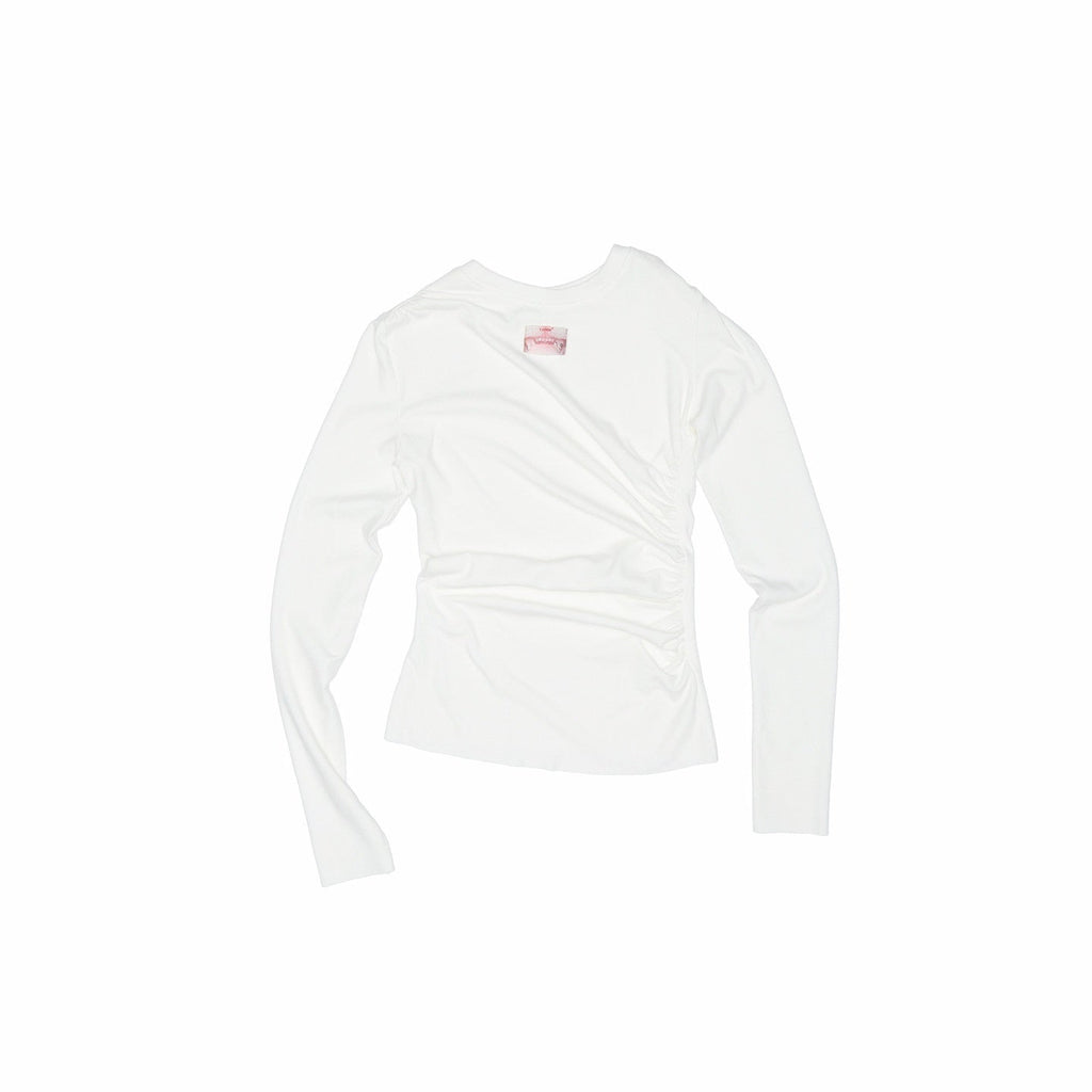 Asymmetric Pleated Crewneck Slimming Women's Long Sleeve T-shirts