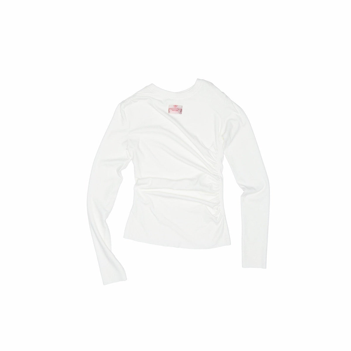 Asymmetric Pleated Crewneck Slimming Women's Long Sleeve T-shirts