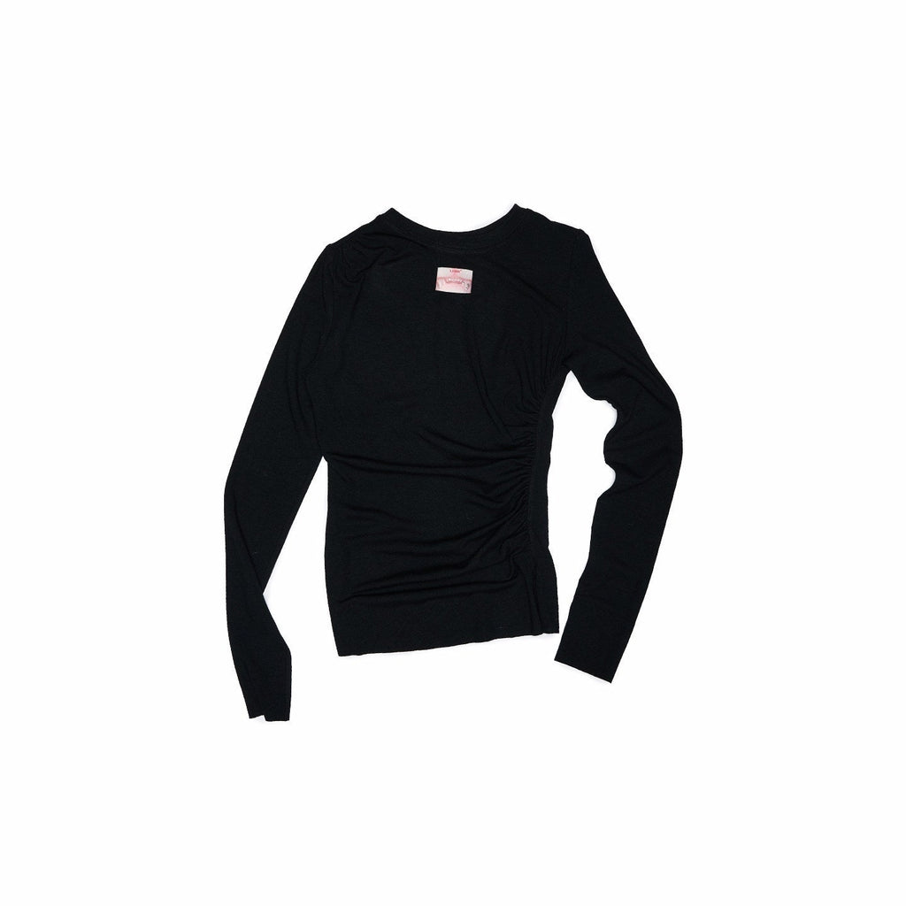 Asymmetric Pleated Crewneck Slimming Women's Long Sleeve T-shirts