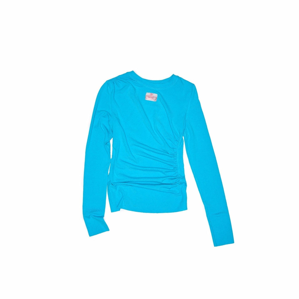 Asymmetric Pleated Crewneck Slimming Women's Long Sleeve T-shirts