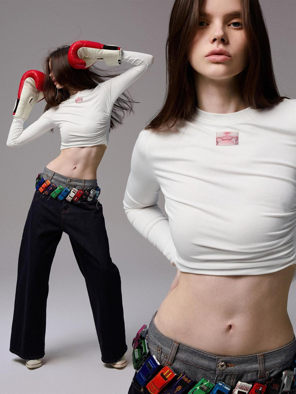Asymmetric Pleated Crewneck Slimming Women's Long Sleeve T-shirts