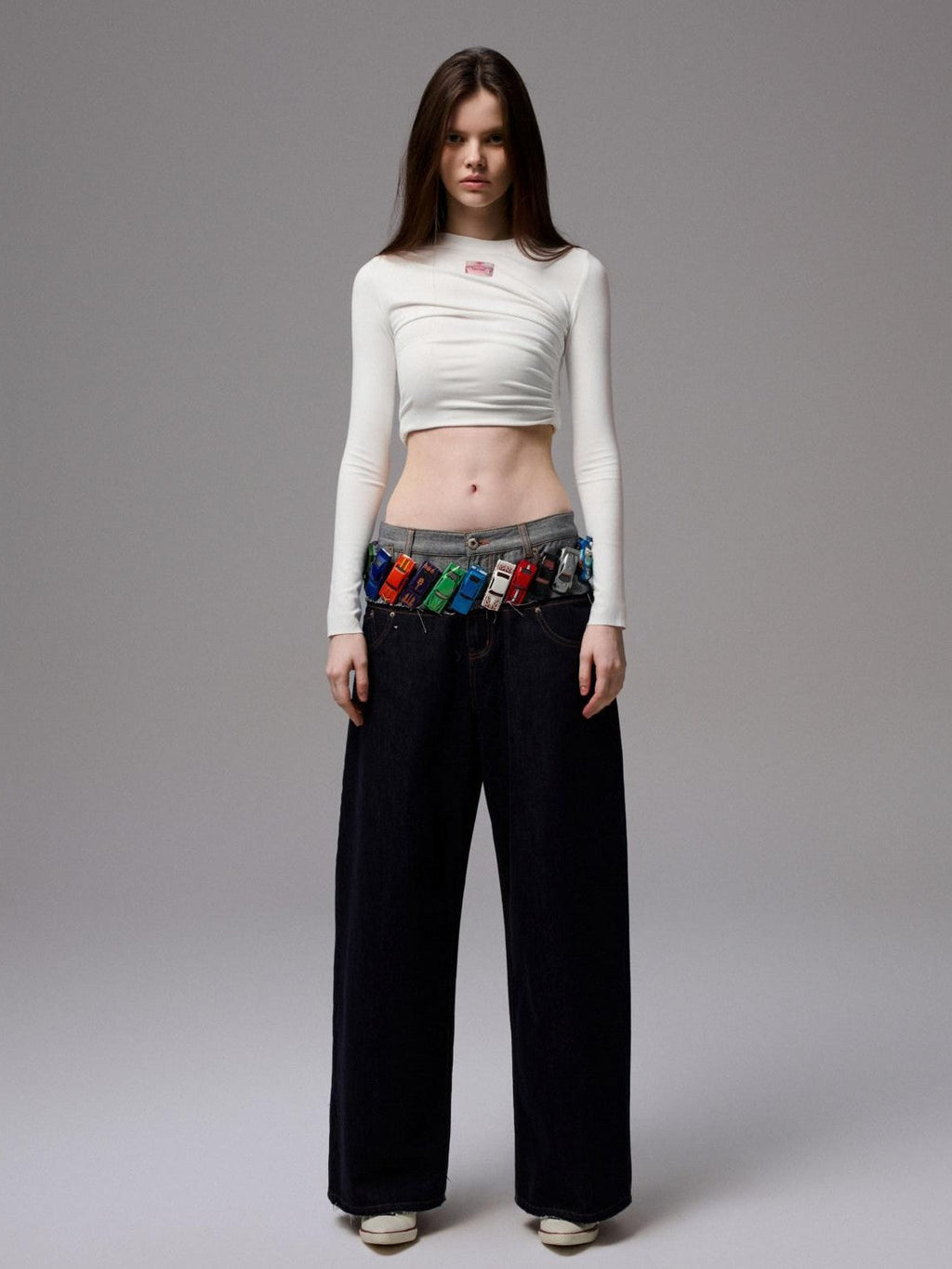 Asymmetric Pleated Crewneck Slimming Women's Long Sleeve T-shirts