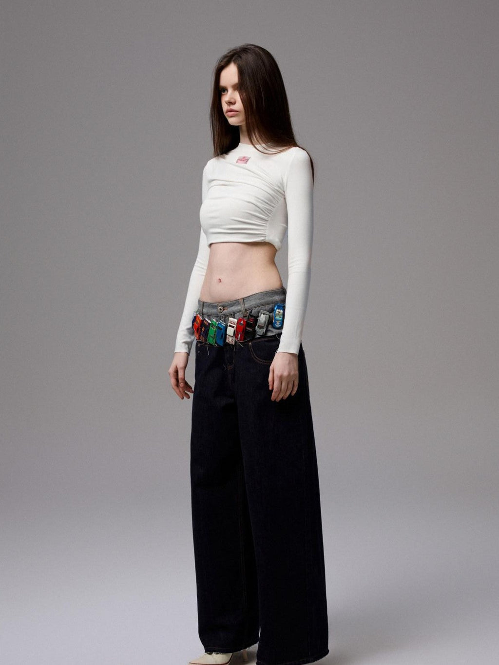 Asymmetric Pleated Crewneck Slimming Women's Long Sleeve T-shirts
