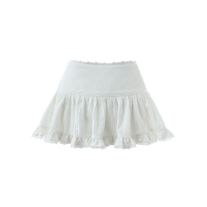 Ballet Lace Trim Pleated Mid Waist Aline Women's Tiered Skirts