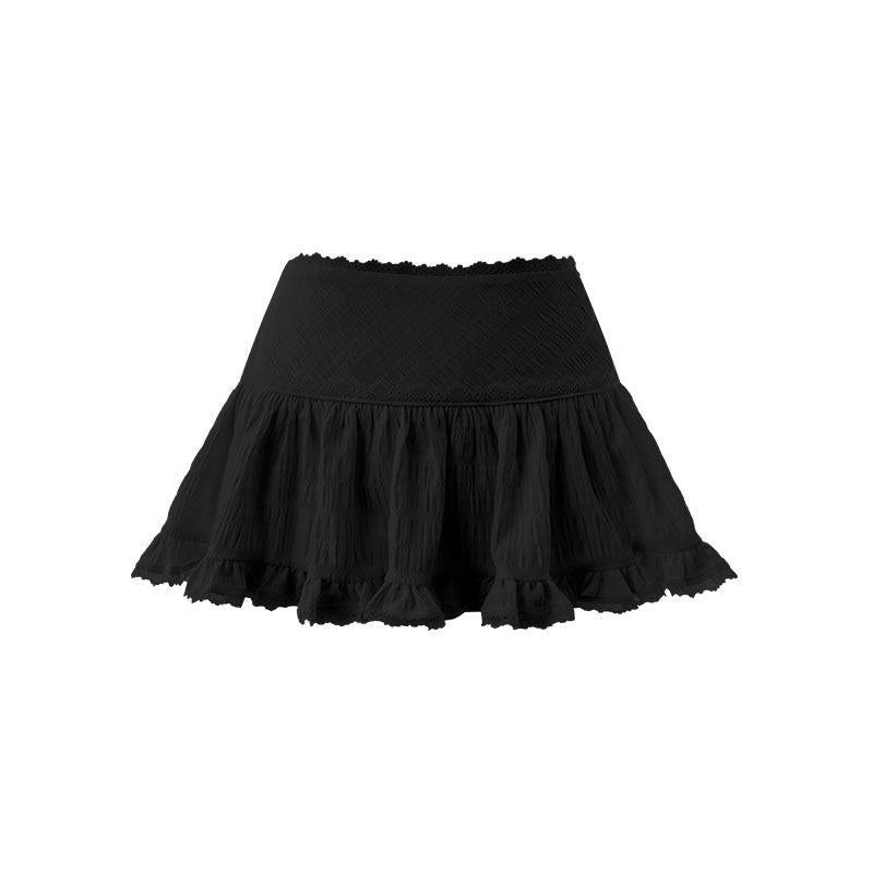 Ballet Lace Trim Pleated Mid Waist Aline Women's Tiered Skirts