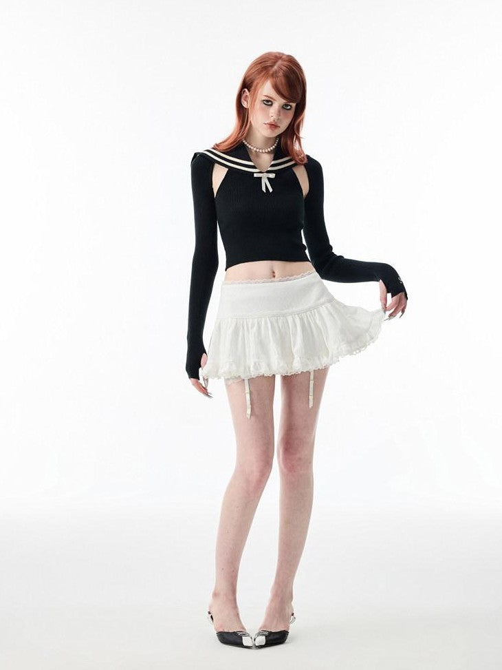Ballet Lace Trim Pleated Mid Waist Aline Women's Tiered Skirts