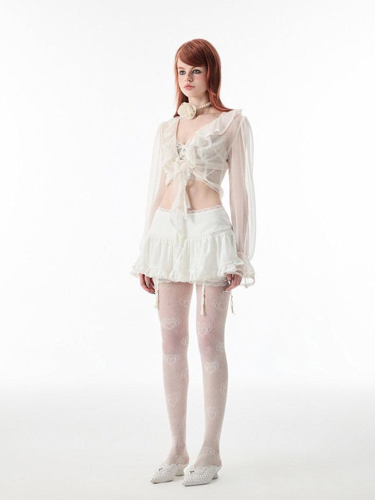 Ballet Lace Trim Pleated Mid Waist Aline Women's Tiered Skirts
