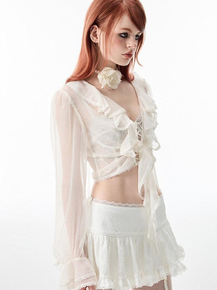 Ballet Lace Trim Pleated Mid Waist Aline Women's Tiered Skirts