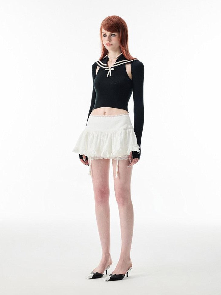Ballet Lace Trim Pleated Mid Waist Aline Women's Tiered Skirts