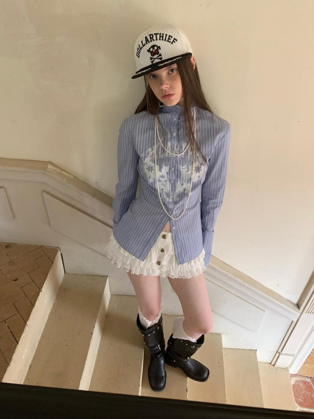 Black White Embroidered Flat Brim Women's Corduroy Baseball Caps