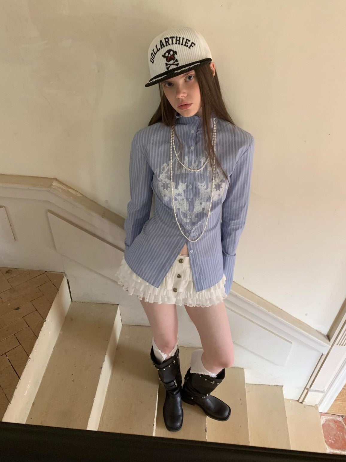 Black White Embroidered Flat Brim Women's Corduroy Baseball Caps