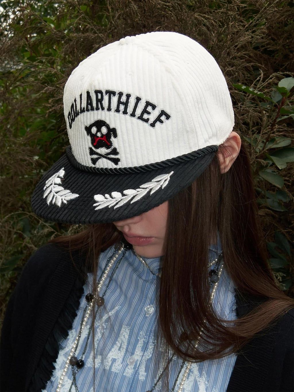 Black White Embroidered Flat Brim Women's Corduroy Baseball Caps