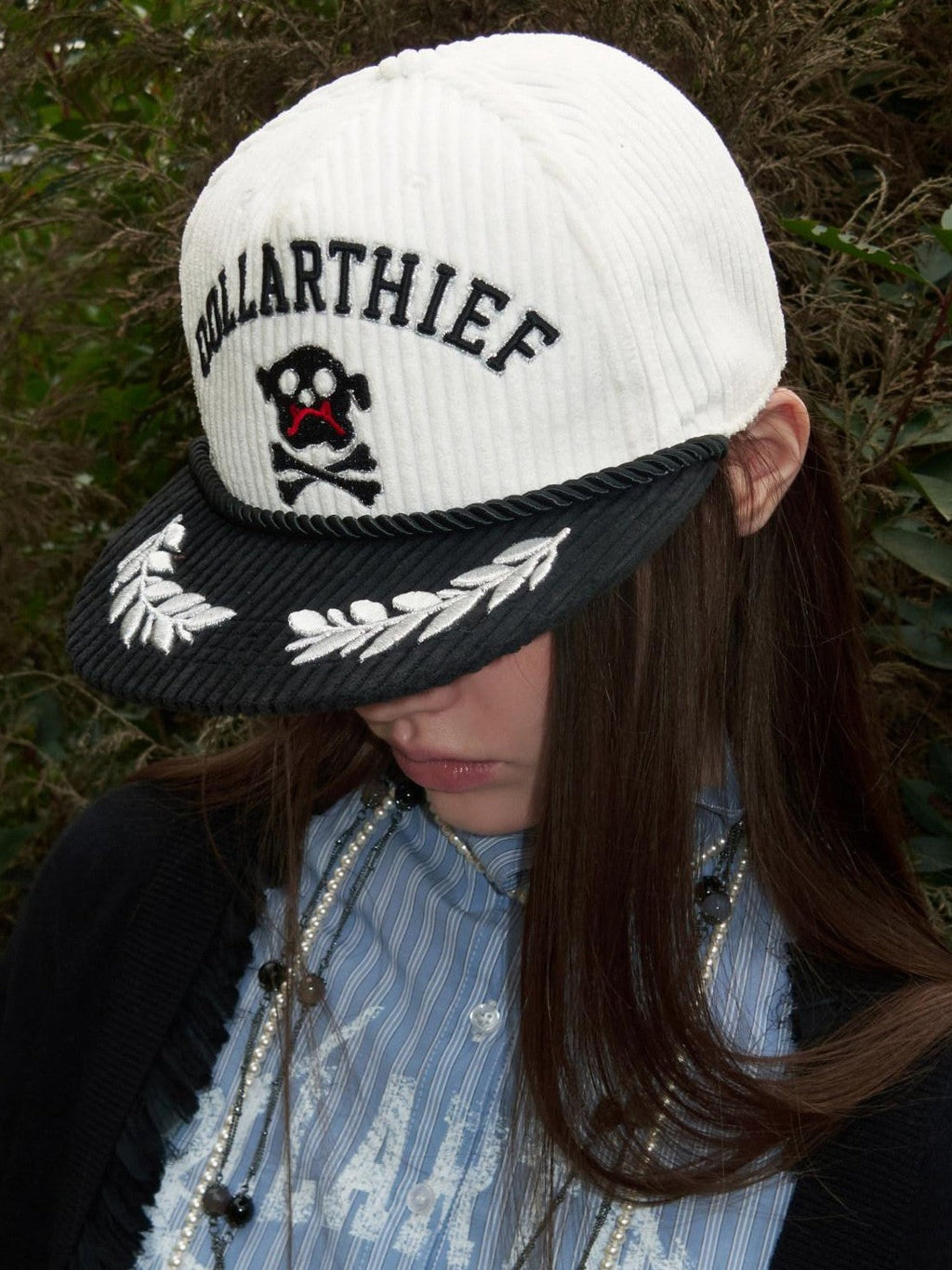 Black White Embroidered Flat Brim Women's Corduroy Baseball Caps
