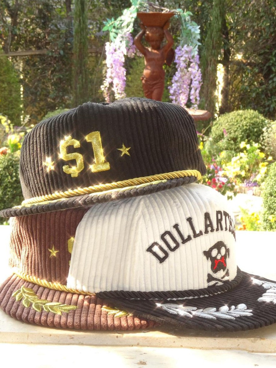 Black White Embroidered Flat Brim Women's Corduroy Baseball Caps