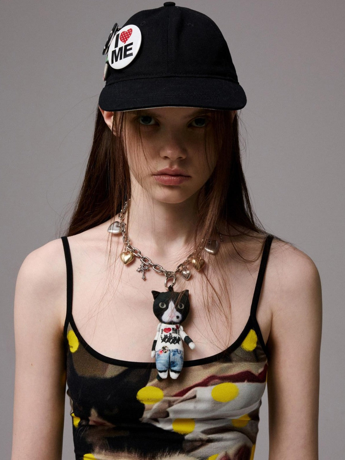 Black White Polka Dot Animal Print Badge Patch Flat Brim Women's Baseball Caps